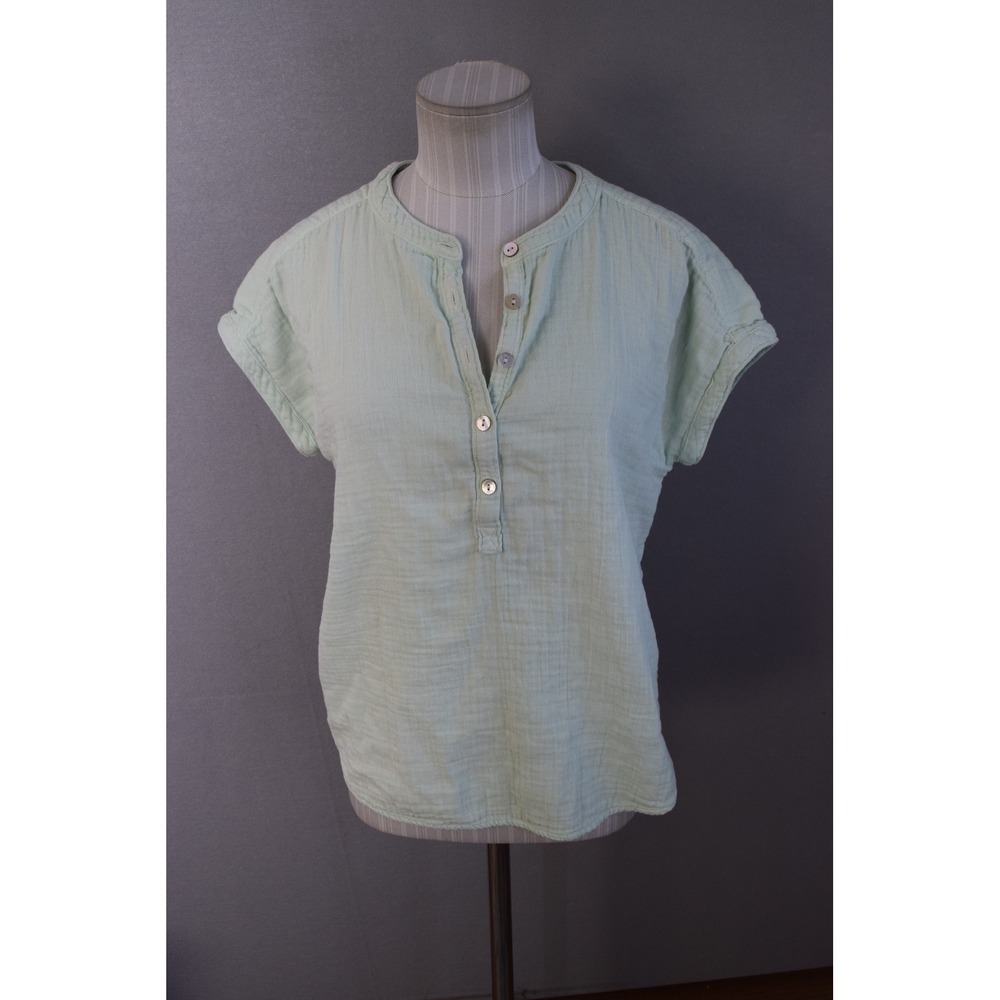 Faherty Desmond Dune Small Mint Green Organic Cotton Gauze Henley Blouse